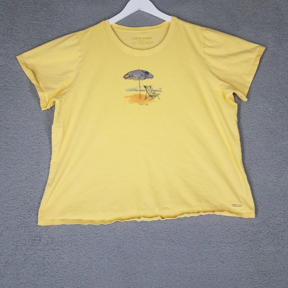 Life Is Good Women's XXXL Crusher Tee Shirt Unplug Beach Vacation Yellow Casual
